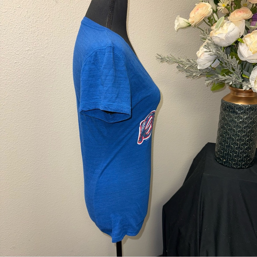 Texas Rangers Sequin Logo V-Neck Tee Soft As Grape Womens L - Picture 5 of 7